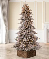 Glitzhome Pre-Lit Snow Flocked Fir Christmas Tree with 400 Warm Lights