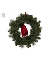 Glitzhome Led Pre-Lit Greenery Buffalo Bow Berry Holly Pine Cone Rattan Ornament Wreath