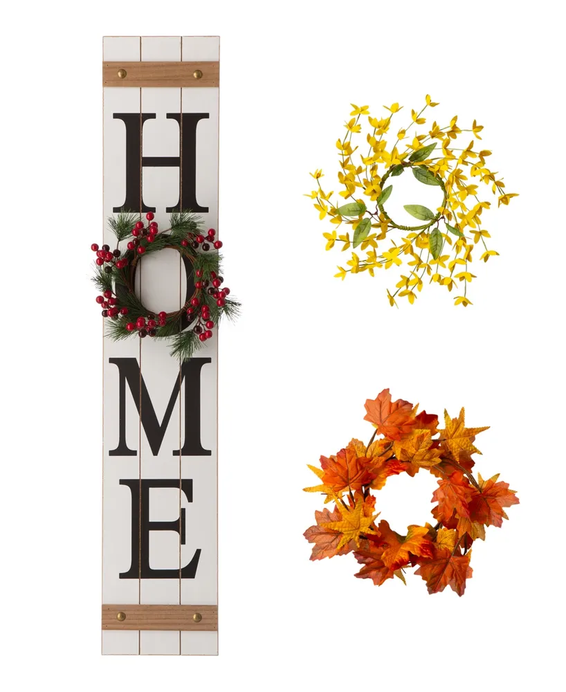 Glitzhome Wooden "Home" Floral Porch Sign, Set of 4