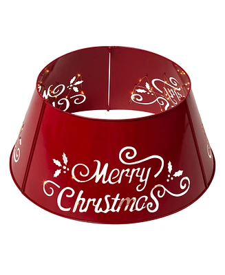 Glitzhome "Merry Christmas" Die-Cutting Metal Tree Collar with Light String