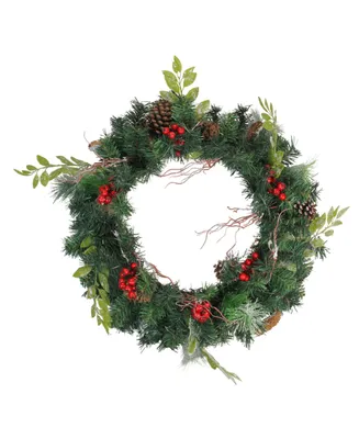 Northlight Pre-Decorated Frosted Pinecone and Berry Artificial Christmas Wreath-Unlit