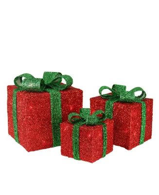 Northlight Tinsel Gi Boxes with Bows Lighted Christmas Outdoor Decorations