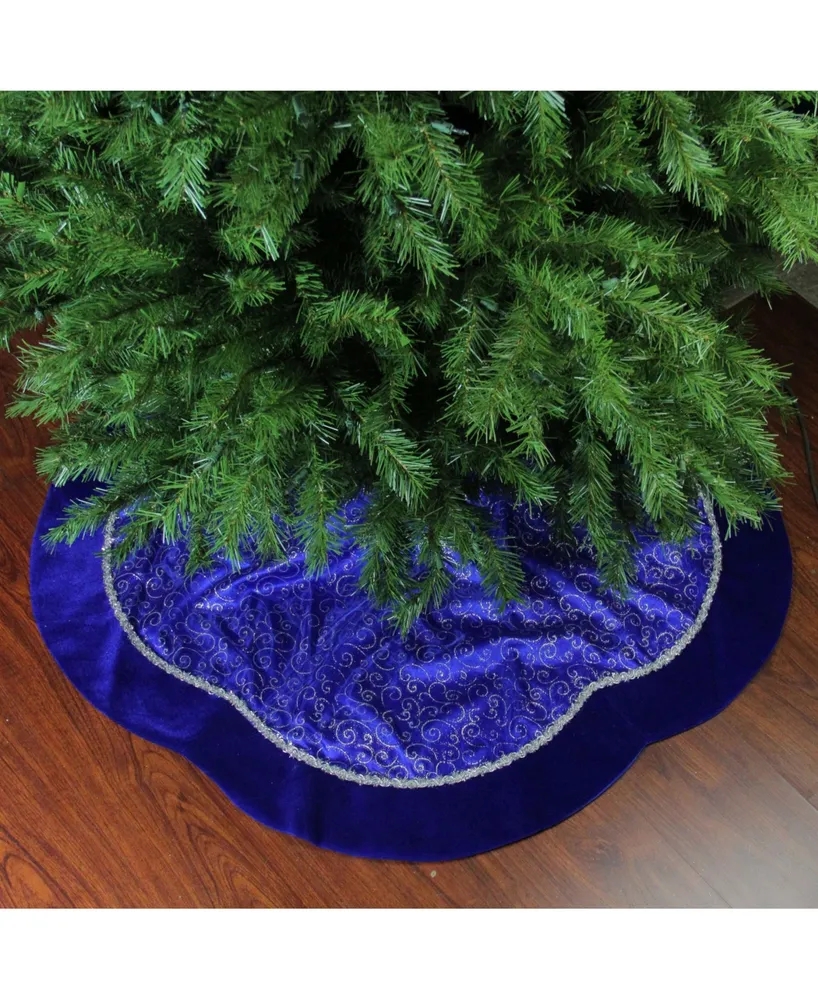 Northlight Royal and Swirl Christmas Tree Skirt with Scalloped Trim