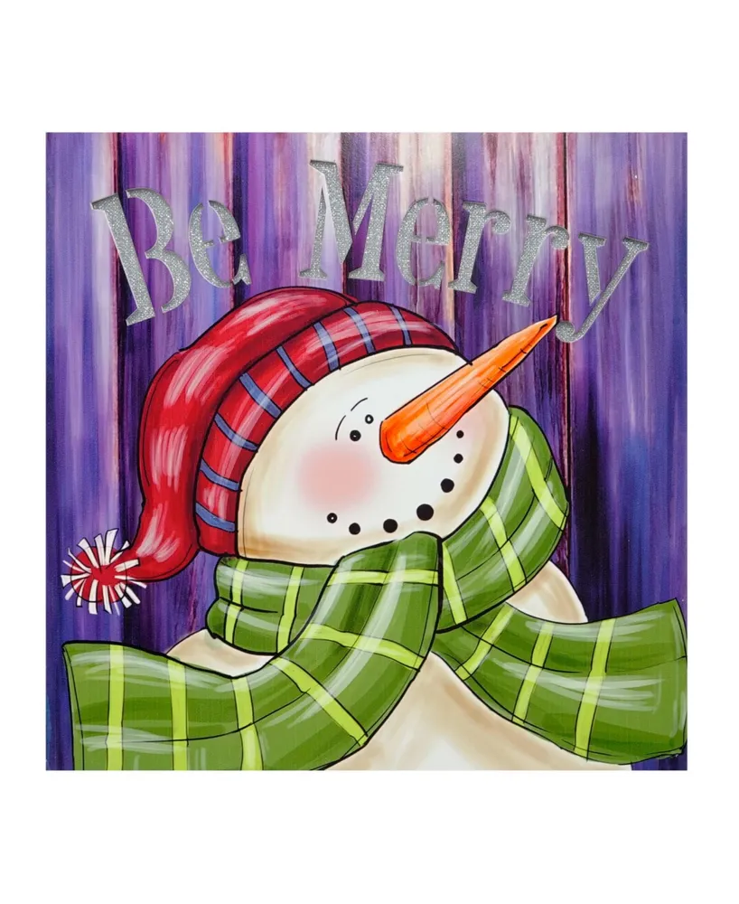 Northlight Led Lighted "Be Merry" Smiling Snowman Christmas Canvas Wall Art