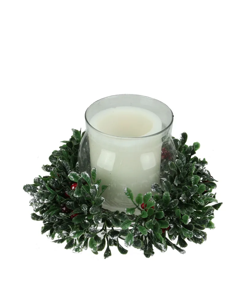 Northlight Clear and Boxwood with Berry Tipped Christmas Hurricane Pillar Candle Holder