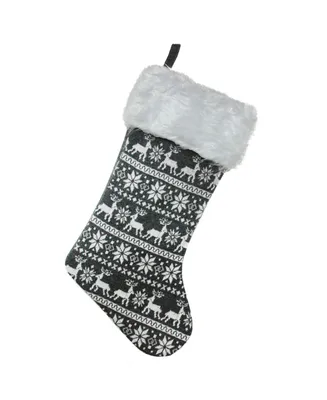 Northlight Reindeer and Snowflake Knit Christmas Stocking with Faux Fur Cuff