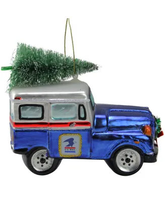 Northlight Usps Post Office Truck with Frosted Tree Glass Christmas Ornament