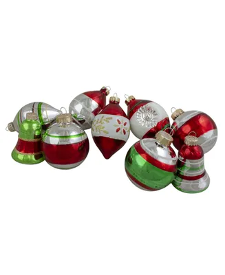 Northlight 9 Count Striped-Finish Glass Christmas Ornaments