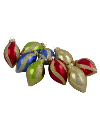 Northlight 9 Count Vibrantly Coloured 2-Finish Swirls Glass Christmas Finial Ornaments