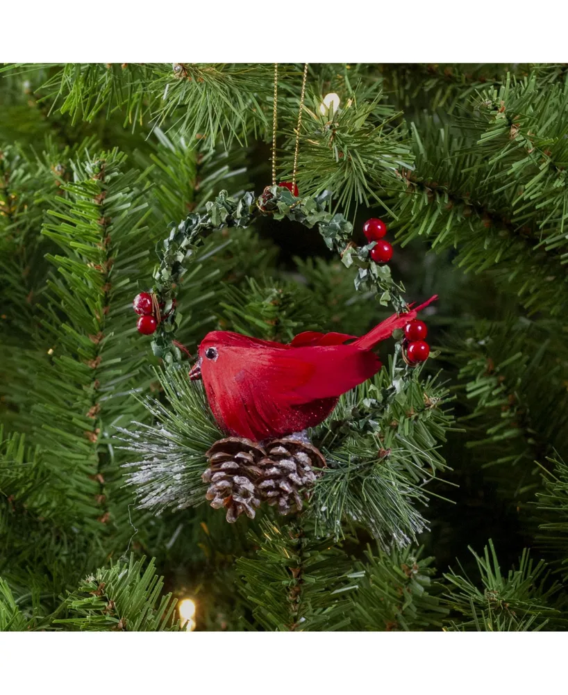 Northlight Cardinal in A Holly Wreath Christmas Ornament