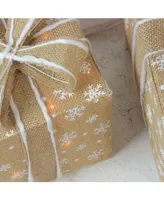 Northlight Lighted Natural Snowflake Burlap Gi Boxes Christmas Outdoor Decorations