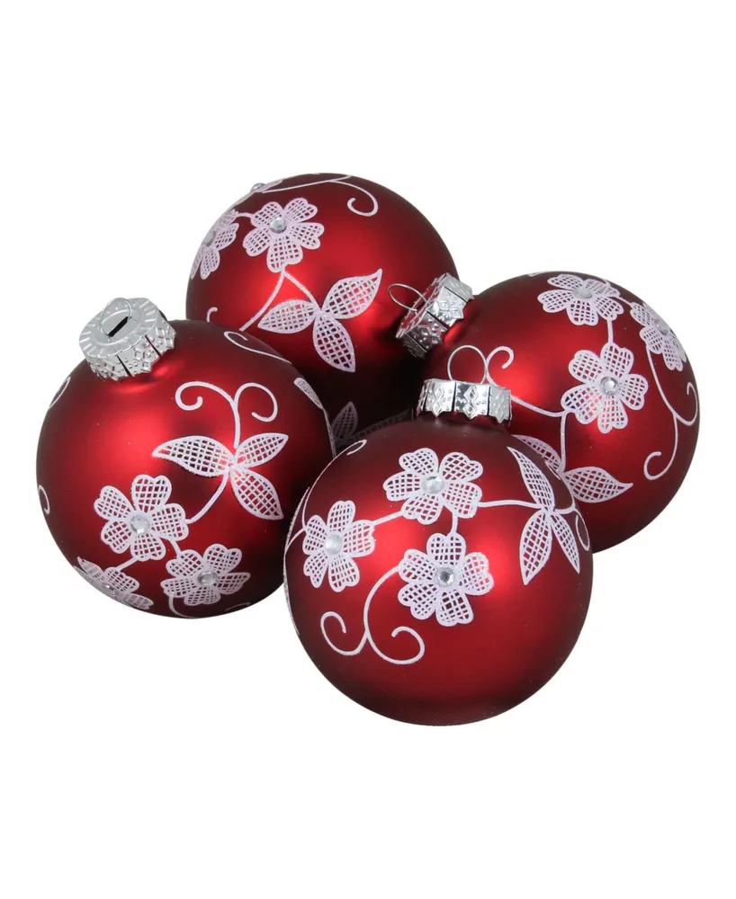 Northlight 4 Count Floral Christmas Ball Ornaments