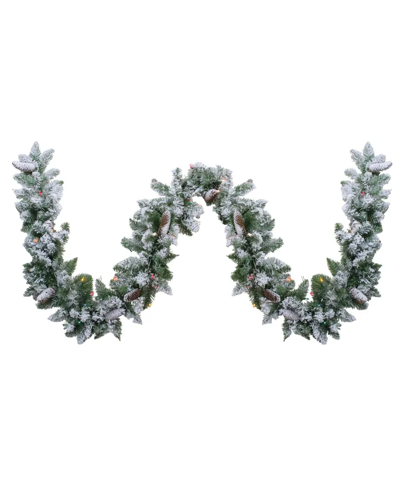 Northlight Pre-Lit Flocked Pine Artificial Christmas Garland-Multi Lights