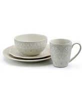 Elama Lace 16 Piece Luxurious Stoneware Dinnerware Set