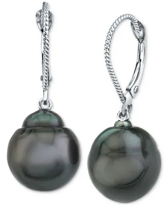 Cultured Black Tahitian Baroque Pearl (11mm) Drop Earrings In 14k White Gold