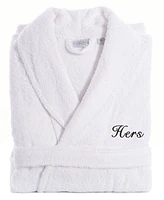 Linum Home Script Font Turkish Cotton Embroidered Hers Terry Bathrobe