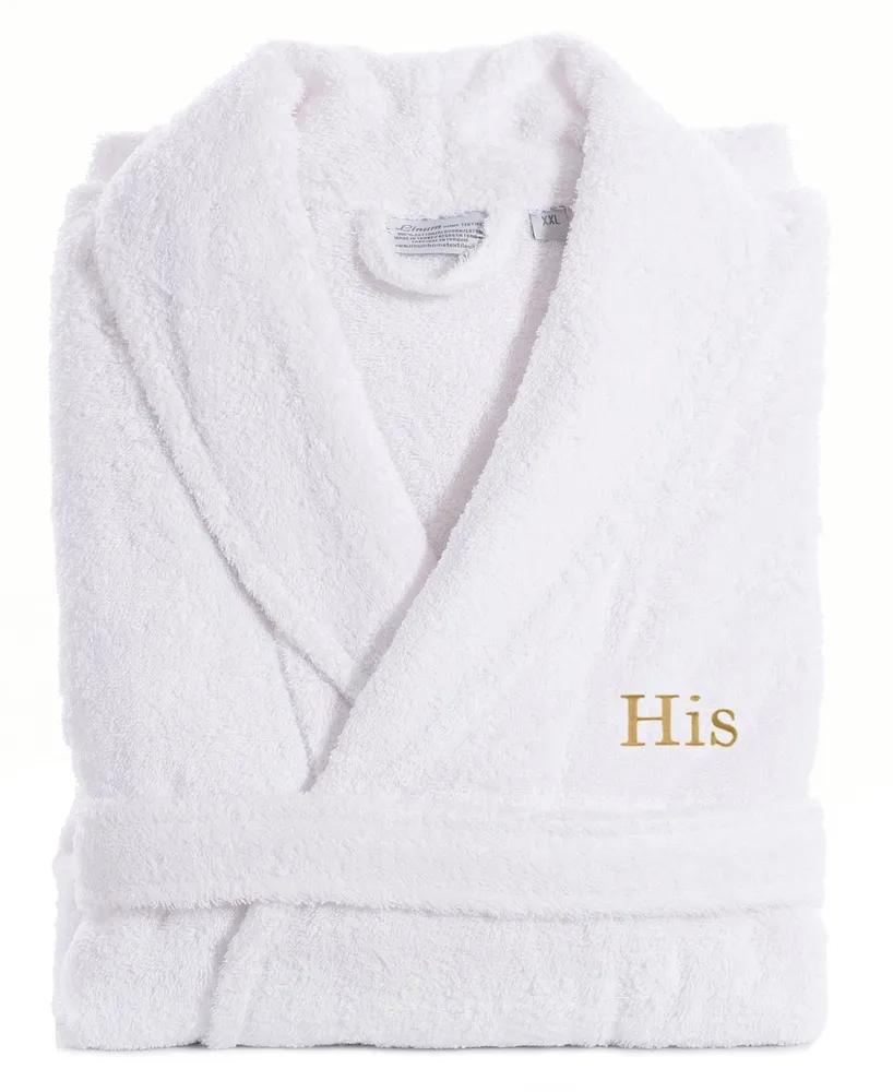 Linum Home Bookman Font Turkish Cotton Embroidered His Terry Bathrobe