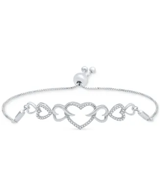 Diamond Interlocking Heart Bolo Bracelet (1/6 ct. t.w.) in Sterling Silver