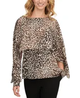 Dkny Petite Animal-Print Long-Sleeve Cape Top