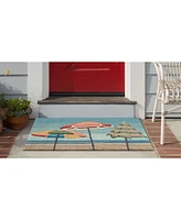 Liora Manne' Frontporch Beach Umbrellas Aqua 2' x 3' Outdoor Area Rug