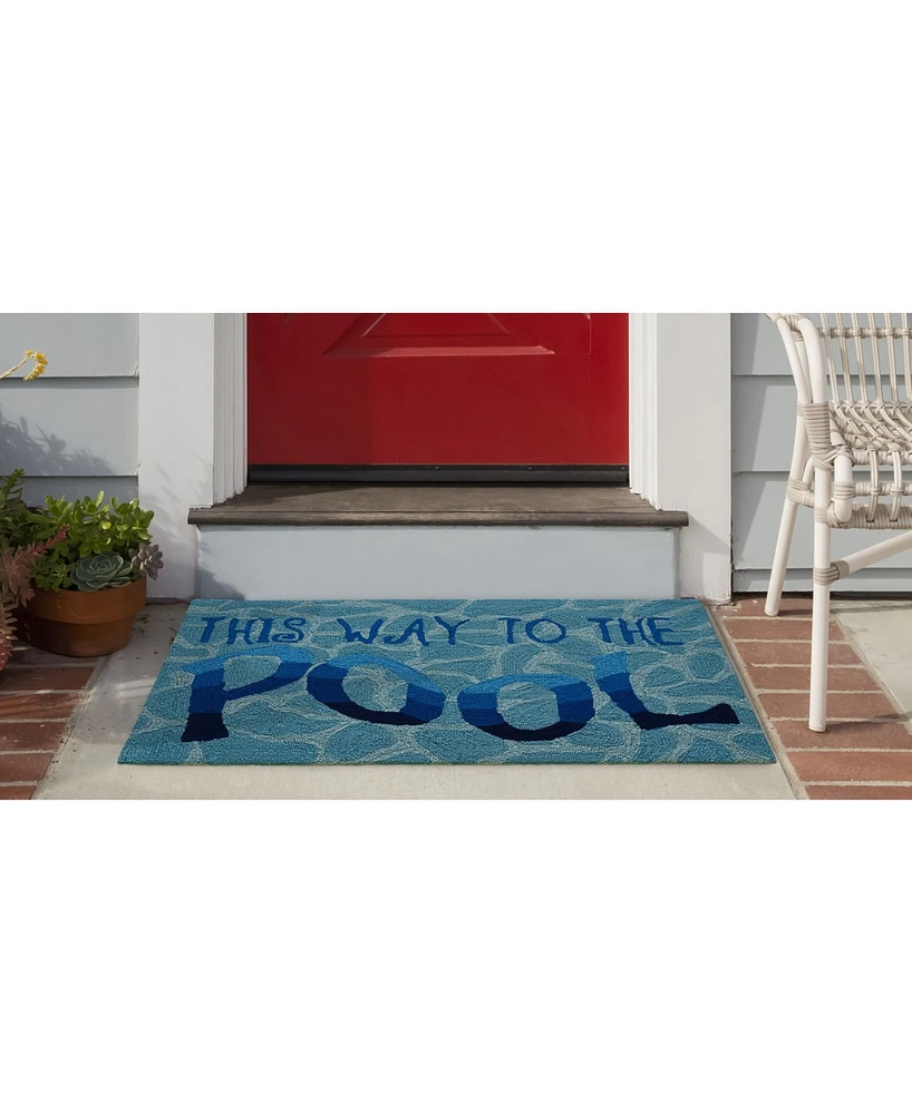 Liora Manne' Frontporch This Way To The Pool Aqua 1'8" x 2'6" Outdoor Area Rug