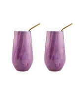 Thirstystone by Cambridge 16 Oz Geode Decal Stainless Steel Wine Tumblers with Straw, Pack of 2