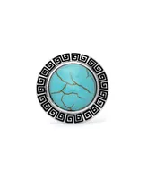 Macy's Simulated Turquoise in Silver Plated Round Greek Key Adjustable Ring