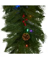 Nearly Natural Hanging Icicle Artificial Christmas Garland with 50 Led Lights, Berries and Pine Cones