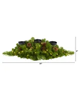 Nearly Natural Christmas Artificial Pine Triple Candelabrum with 35 Clear Lights and Pine Cones