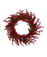 Nearly Natural Cypress Artificial Wreath with Berries and Pine Cones