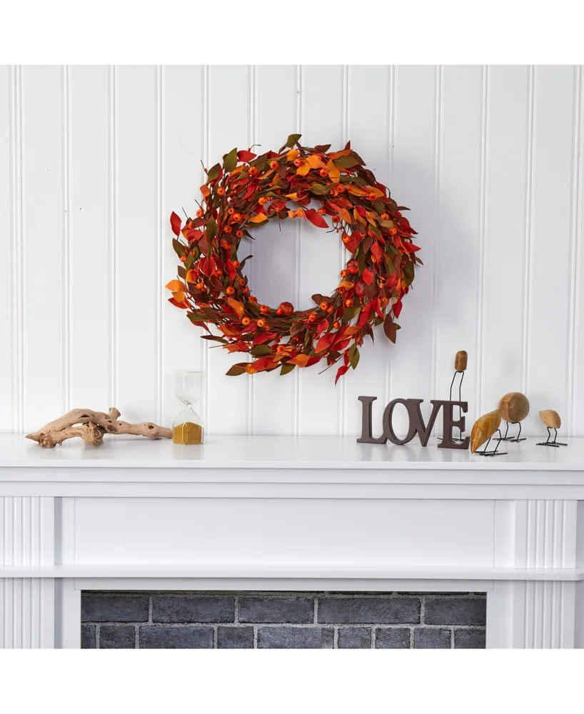 Nearly Natural Harvest Leaf and Mini Pumpkin Artificial Wreath