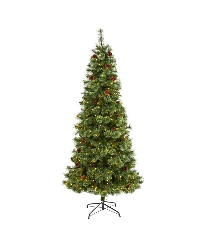 Nearly Natural Mountain Pine Artificial Christmas Tree with 400 Clear Led Lights and Pine Cones