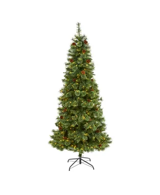 Nearly Natural Mountain Pine Artificial Christmas Tree with 400 Clear Led Lights and Pine Cones
