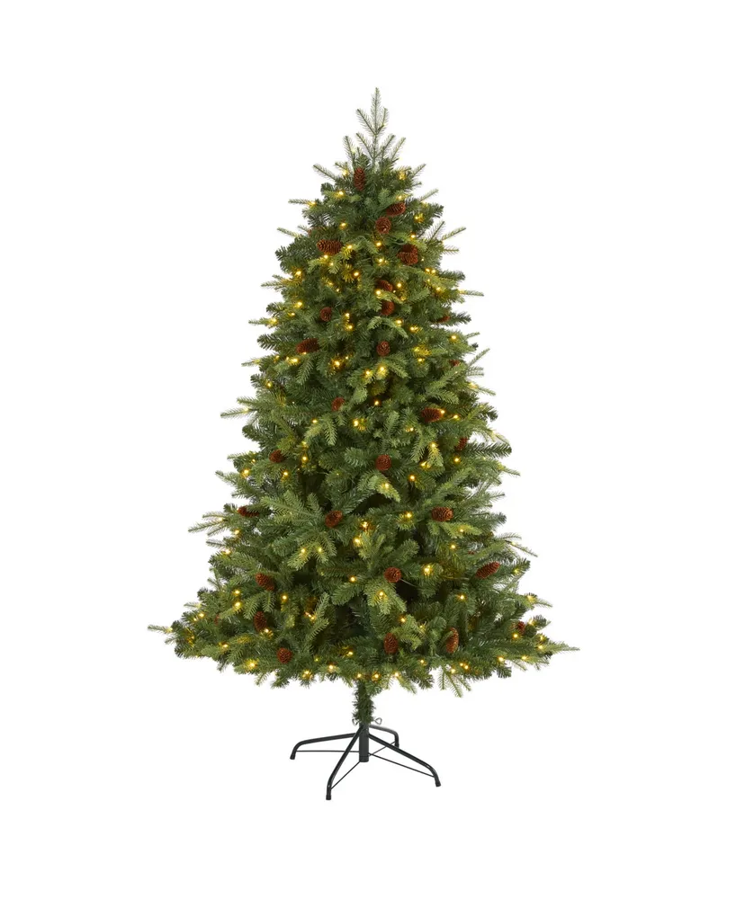 Nearly Natural Wellington Spruce "Natural Look" Artificial Christmas Tree with 300 Clear Led Lights and Pine Cones