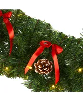 Nearly Natural Bow and Pinecone Artificial Christmas Garland with 35 Clear Led Lights