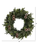 Nearly Natural Snowed Pinecone Artificial Christmas Wreath with 35 Clear Led Lights