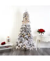 Nearly Natural Flocked Montana Down Swept Spruce Artificial Christmas Tree with Pinecones and 500 Led Lights