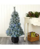 Nearly Natural Snowy Mountain Pine Artificial Christmas Tree with 150 Led Lights and Decorative Planter