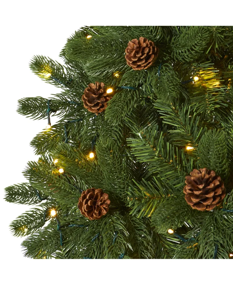 Nearly Natural Rocky Mountain Spruce Artificial Christmas Tree with Pinecones and 400 Clear Led Lights