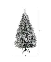 Nearly Natural Flocked River Mountain Pine Artificial Christmas Tree with Pinecones