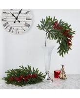 Nearly Natural Pine and Berries Artificial Hanging Plant, Set of 3