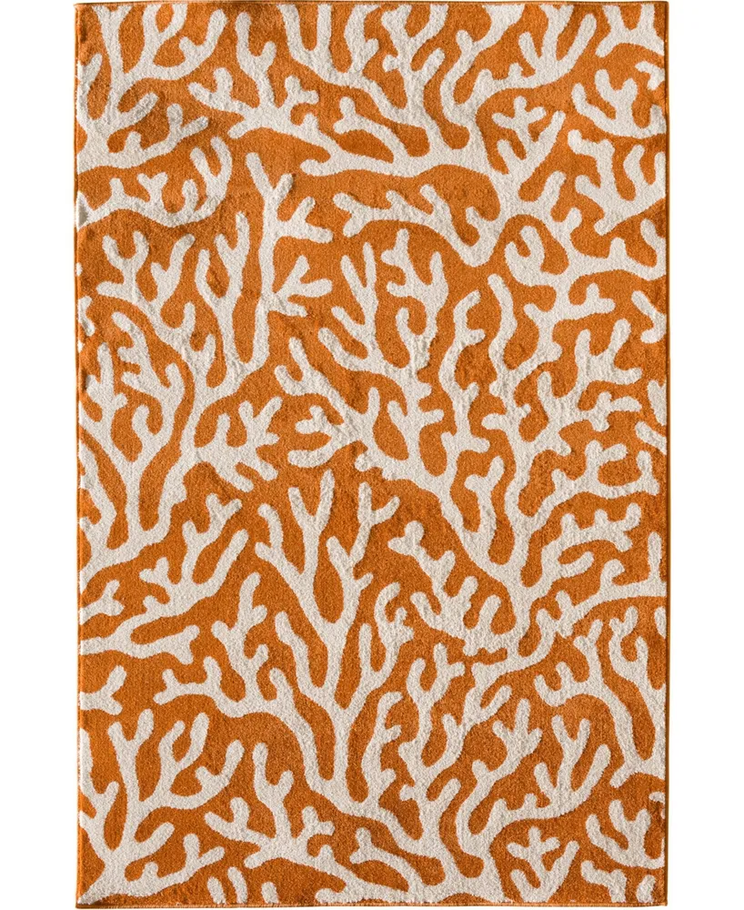 Portland Textiles Tropicana Allover Coral Orange 7'10" x 9'10" Outdoor Area Rug