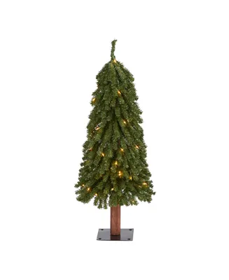 Nearly Natural Grand Alpine Artificial Christmas Tree with 50 Clear Lights and 193 Bendable Branches On Natural Trunk