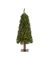 Nearly Natural Grand Alpine Artificial Christmas Tree with 50 Clear Lights and 193 Bendable Branches On Natural Trunk