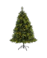 Nearly Natural North Carolina Mixed Pine Artificial Christmas Tree with 200 Warm Led Lights, 711 Bendable Branches and Pinecones