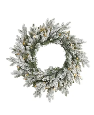Nearly Natural Flocked Artificial Christmas Wreath with 50 Led Lights