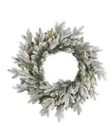 Nearly Natural Flocked Artificial Christmas Wreath with 50 Led Lights