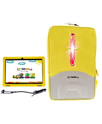 Linsay New 10.1" Funny Kids Tablet Octa Core 128GB Bundle with Yellow Kids Defender Case and Led Backpack Super Screen Ips Newest Android 13