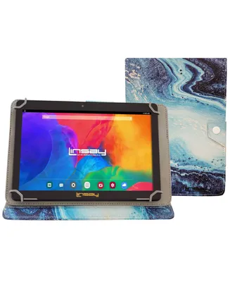 Linsay New 10.1" Tablet Octa Core 128GB Bundle with Ocean Marble Case Newest Android 13