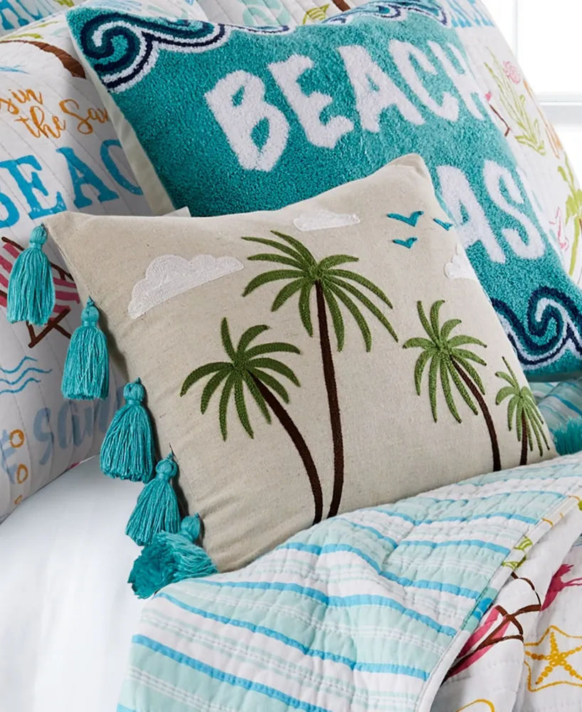 Homthreads Beach Days Palm Tassel Pillow, 14" x 18"